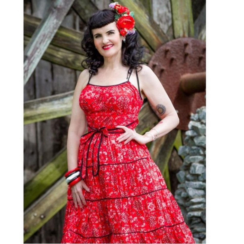 Louella DeVille 2 Piece Pinup Cowgirl Bandanna Print Wrap Halter/Tiered Skirt